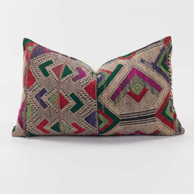 Vintage Tai Lu Hill Tribe Lumbar Pillow - Handwoven Silk & Cotton, 12x20 - image 1