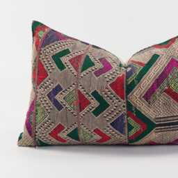 Vintage Tai Lu Hill Tribe Lumbar Pillow - Handwoven Silk & Cotton, 12x20 - thumbnail 2