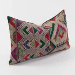 Vintage Tai Lu Hill Tribe Lumbar Pillow - Handwoven Silk & Cotton, 12x20 - thumbnail 3