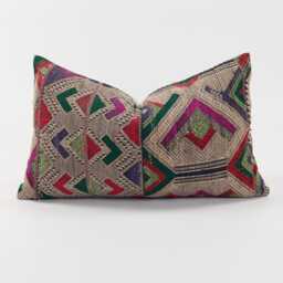 Vintage Tai Lu Hill Tribe Lumbar Pillow - Handwoven Silk & Cotton, 12x20 - thumbnail 1