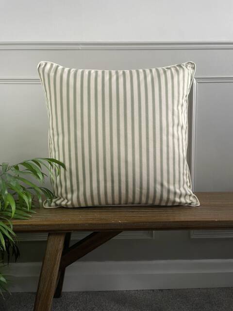 Emma - Sage Green Ian Mankin Ticking Stripe Piped Handmade Cushion Cover - The Brunswick Collection - image 1