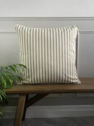 Emma - Sage Green Ian Mankin Ticking Stripe Piped Handmade Cushion Cover - The Brunswick Collection - thumbnail 1