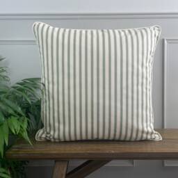 Emma - Sage Green Ian Mankin Ticking Stripe Piped Handmade Cushion Cover - The Brunswick Collection - thumbnail 3