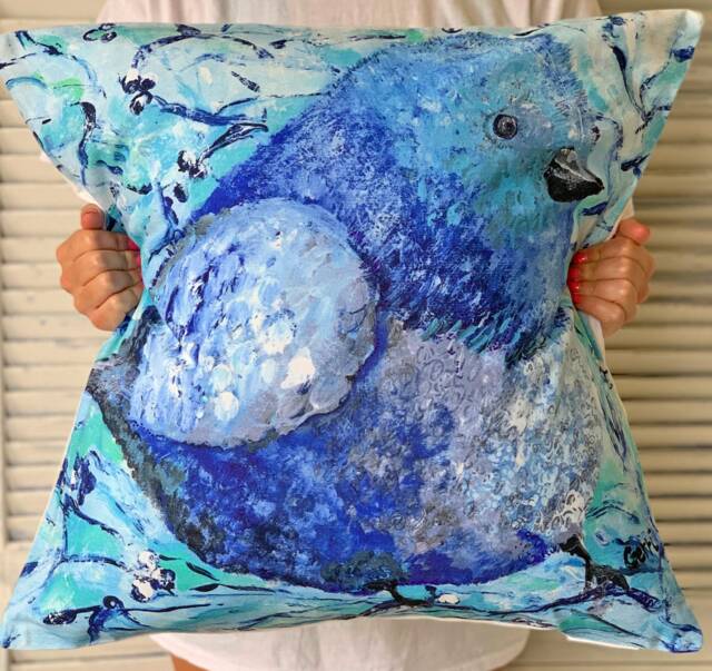 Baby Bluebird Pillow, Bird Throw Spring Decor, Sun Room Pillow, Pretty 20 X 20 - image 1