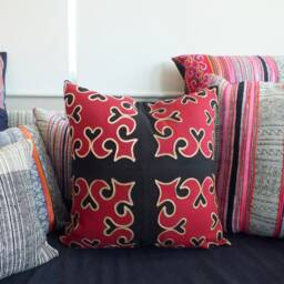 Handmade Hmong Pillow Cover Vintage Ethnic Fabric Cushion - 18x18 - thumbnail 2