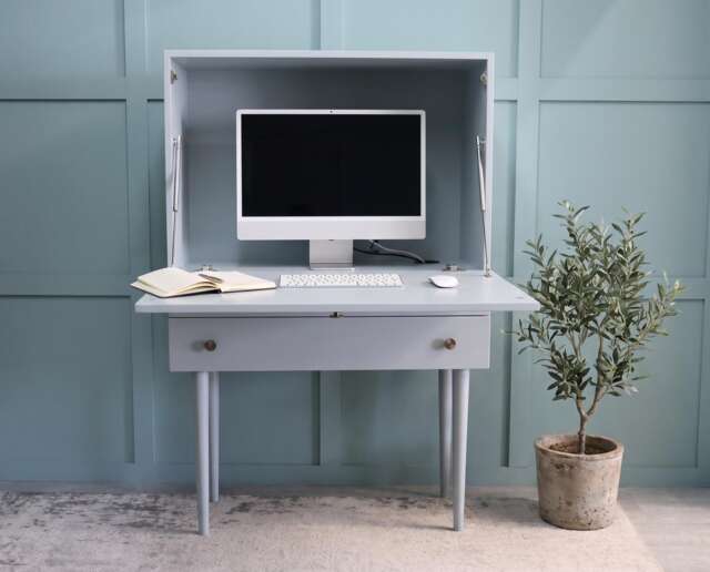 Fold Away Secretary Desk - Scandinavian Pull-Down Floating With Drawers, Anchor - image 1