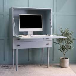Fold Away Secretary Desk - Scandinavian Pull-Down Floating With Drawers, Anchor - thumbnail 3