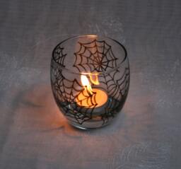 Wicked Webs - In Shades Of Black & Grey - An Exclusive Design, Hand Painted, Spider Web T Light Holder