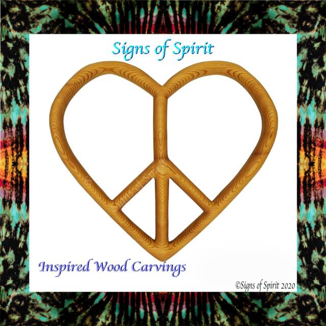 Peace & Love Heart Peaceful Wall Art Wood Carving Heart-Shaped Sign Boho Hanging Hippie Hand Carved Decor - image 1