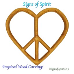 Peace & Love Heart Peaceful Wall Art Wood Carving Heart-Shaped Sign Boho Hanging Hippie Hand Carved Decor - thumbnail 4