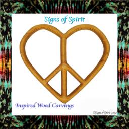 Peace & Love Heart Peaceful Wall Art Wood Carving Heart-Shaped Sign Boho Hanging Hippie Hand Carved Decor - thumbnail 1