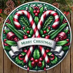 Merry Christmas Wreath Sign, Xmas Candy Cane Merry Xmas Wreath, Holly Sign - thumbnail 2