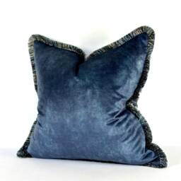 Velvet Cushion Cover With Brush Fringe Trim - Handmade in UK Sofa Chair Bed Scatter Throw Pillow Brown Blue Green Orange - thumbnail 3