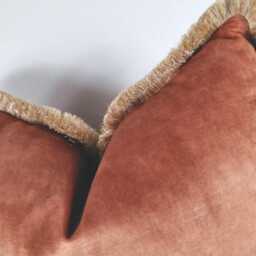 Velvet Cushion Cover With Brush Fringe Trim - Handmade in UK Sofa Chair Bed Scatter Throw Pillow Brown Blue Green Orange - thumbnail 4