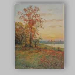 Autumn Lakeside Sunset Red Blossom Tree Landscape Canvas Wall Art Print Decor Picture Ready To Hang