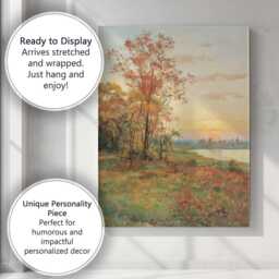 Autumn Lakeside Sunset Red Blossom Tree Landscape Canvas Wall Art Print Decor Picture Ready To Hang - thumbnail 3