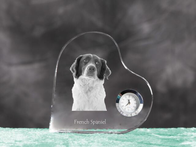 French Spaniel - Crystal Clock in The Shape Of A Heart With Image Pure-Bred Dog - image 1