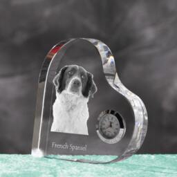French Spaniel - Crystal Clock in The Shape Of A Heart With Image Pure-Bred Dog - thumbnail 2