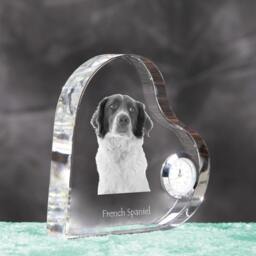 French Spaniel - Crystal Clock in The Shape Of A Heart With Image Pure-Bred Dog - thumbnail 3