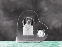 French Spaniel - Crystal Clock in The Shape Of A Heart With Image Pure-Bred Dog - thumbnail 1