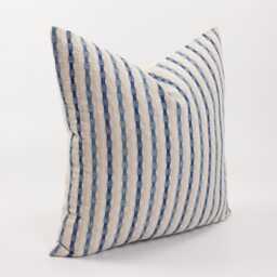 Neutral & Blue Striped Throw Pillow Cushion Cover, Off-White Beige Oatmeal Fabric, Farmhouse, Nautical - thumbnail 3
