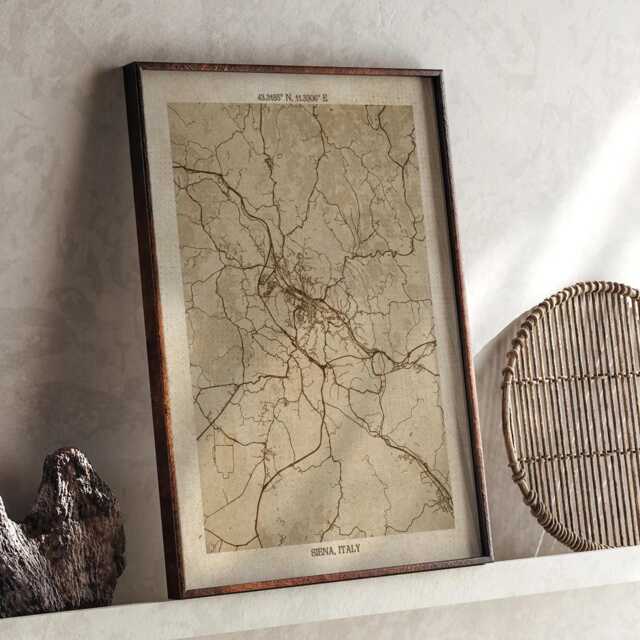 Siena, Tuscany Map - Vintage Beige Detailed Print Italy Travel Gift - image 1