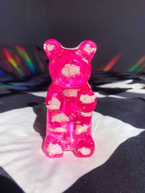 Giant Resin Gummy Bear - Large Pop Art Sculpture Pink With Clouds Candy Decor Funky Home - image 1