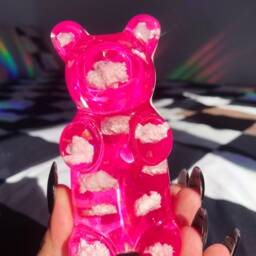 Giant Resin Gummy Bear - Large Pop Art Sculpture Pink With Clouds Candy Decor Funky Home - thumbnail 3
