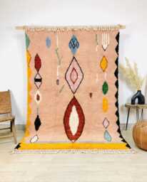 Moroccan Pink Berber Rug, Handwoven Wool Shag Colorful Diamond Motifs, Boho Nursery Authentic Beni Ourain Carpet, Large Area Rug - thumbnail 1