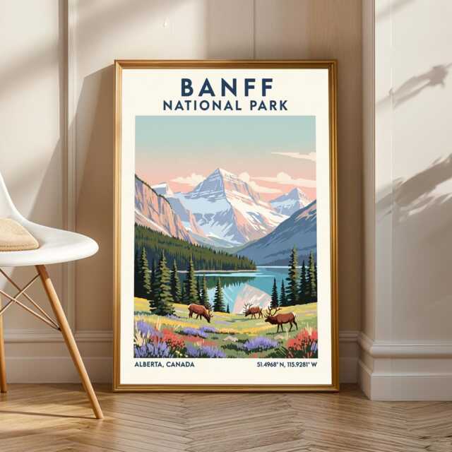 Banff National Park Vintage Travel Poster Alberta Landscape Art - image 1