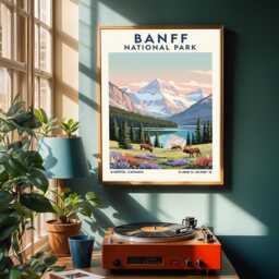Banff National Park Vintage Travel Poster Alberta Landscape Art - thumbnail 2