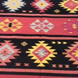 3x5 Cotton Rug Kelim Hand Woven Red & Black Dhurrie - thumbnail 4