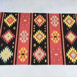 3x5 Cotton Rug Kelim Hand Woven Red & Black Dhurrie - thumbnail 2