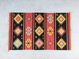 3x5 Cotton Rug Kelim Hand Woven Red & Black Dhurrie - thumbnail 1
