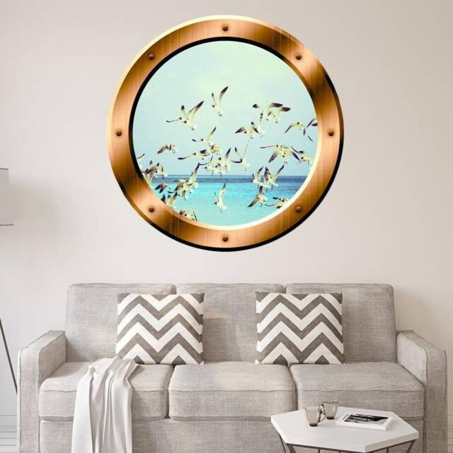 Vwaq Seagulls Wall Decals Flock Of Birds Decor Porthole Peel & Stick Art - Bp37 - image 1