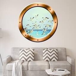 Vwaq Seagulls Wall Decals Flock Of Birds Decor Porthole Peel & Stick Art - Bp37 - thumbnail 1