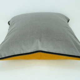 Grey Yellow Velvet Pillow Cover, Stone Mustard Charcoal Piping Cushion - thumbnail 4