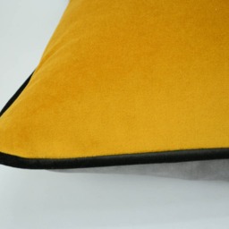 Grey Yellow Velvet Pillow Cover, Stone Mustard Charcoal Piping Cushion - thumbnail 2