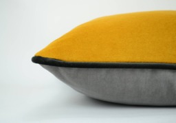 Grey Yellow Velvet Pillow Cover, Stone Mustard Charcoal Piping Cushion