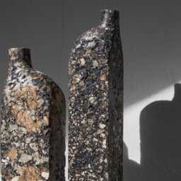 Block Sculptural Vase Set Of 2, Black Brutalist Bottle Vases, Handmade Concrete-Look Art Object - thumbnail 2