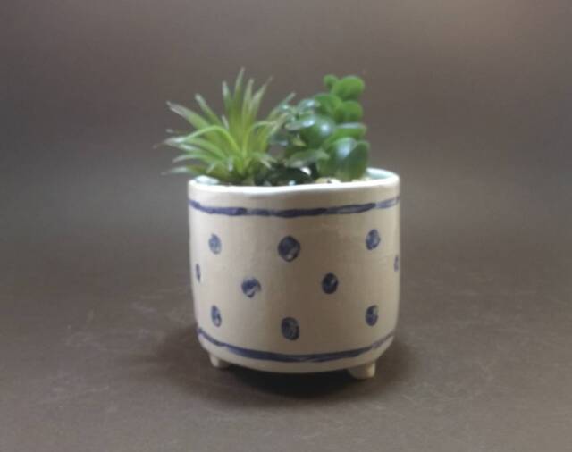 Handmade Ceramic Planter With Feet Blue Dot Pottery Cactus Pot - image 1