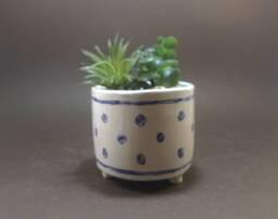 Handmade Ceramic Planter With Feet Blue Dot Pottery Cactus Pot - thumbnail 1