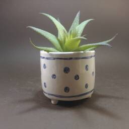 Handmade Ceramic Planter With Feet Blue Dot Pottery Cactus Pot - thumbnail 2
