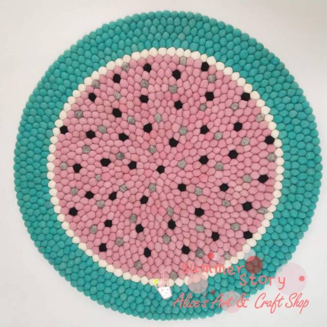 2.5 Feet Watermelon Handmade Pom Rug/Baby Nursery Room Or Dorm Decor - image 1