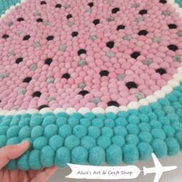 2.5 Feet Watermelon Handmade Pom Rug/Baby Nursery Room Or Dorm Decor - thumbnail 2