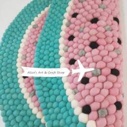 2.5 Feet Watermelon Handmade Pom Rug/Baby Nursery Room Or Dorm Decor - thumbnail 3