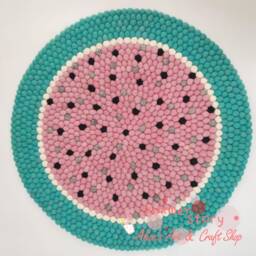 2.5 Feet Watermelon Handmade Pom Rug/Baby Nursery Room Or Dorm Decor - thumbnail 1