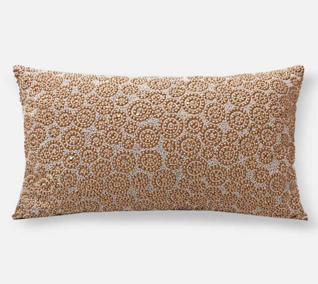 Handmade White & Gold Beaded Throw Pillow Cover, Luxury Accent - Bmcc062 - image 1