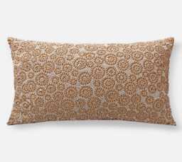 Handmade White & Gold Beaded Throw Pillow Cover, Luxury Accent - Bmcc062 - thumbnail 1