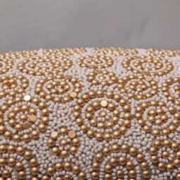 Handmade White & Gold Beaded Throw Pillow Cover, Luxury Accent - Bmcc062 - thumbnail 3
